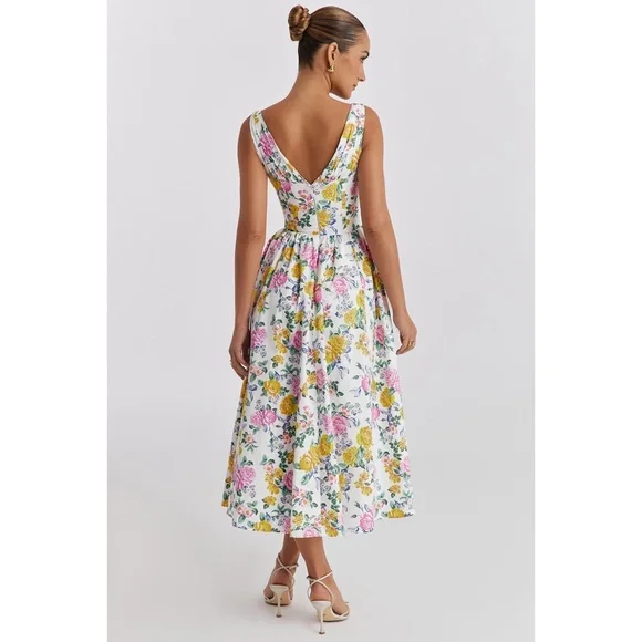 NEW House of CB Emmelina White Vintage Rose Print Dress XS - Picture 4 of 17